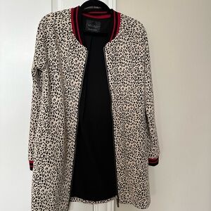 Sanctuary Leopard Print City Topper Long Lined  Zip Up Jacket Cardigan Sweater S
